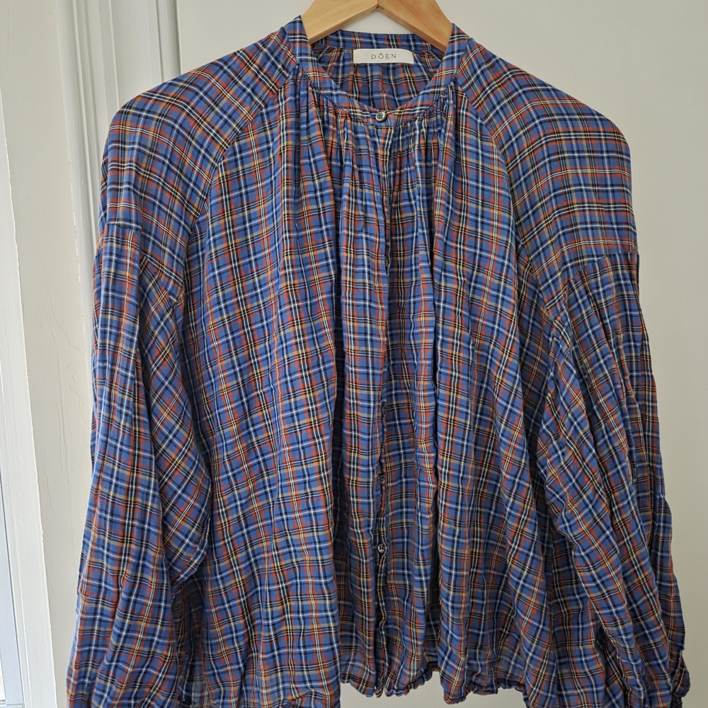 Doen The Jane Blouse - Azure French Plaid - Small